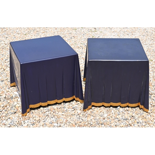 557 - A pair of novelty fibre glass 'table cloth' blue and gilt side tables a/f, 50 x 50 x 48 cm high