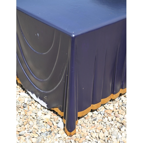 557 - A pair of novelty fibre glass 'table cloth' blue and gilt side tables a/f, 50 x 50 x 48 cm high