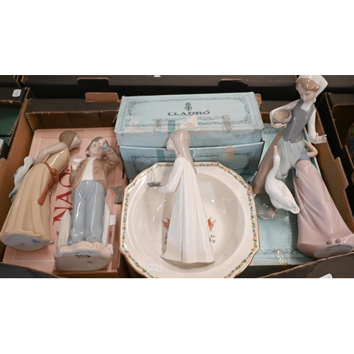 67 - Three boxed Lladro figures, an unboxed example, a boxed Nao figure and two pieces of 1935 Jubilee ch... 