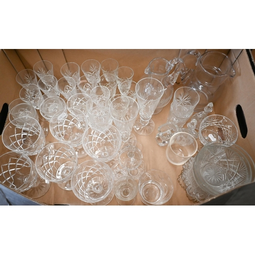 70 - Various decorative glassware including a pair of navette salts, champagne flutes and other drinking ... 