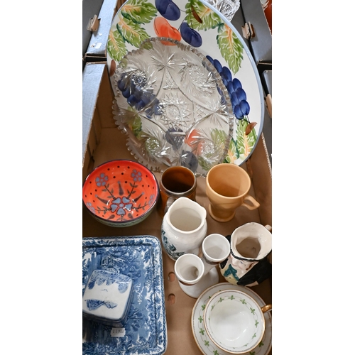 72 - A Poole Pottery Delphin plate, 27 cm to/w various studio and other ceramics and glass etc (2 boxes)