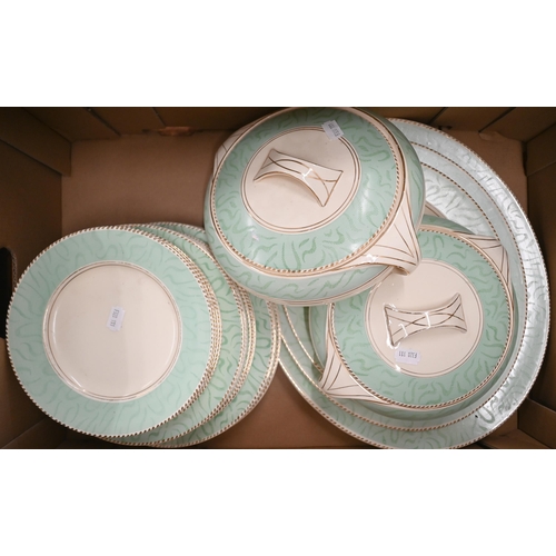 75 - #An Art Deco style Burleigh Ware pottery dinner service to/w two 1937 Coronation beakers (2 boxes)