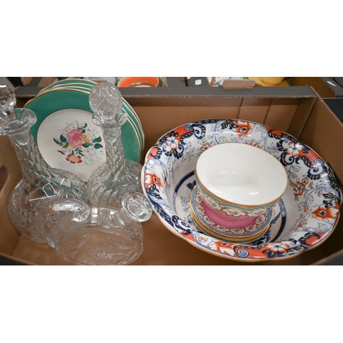 84 - An Amhurst stone china 'Japan' wash-basin, to/w three cut glass decanters and stoppers, five floral-... 