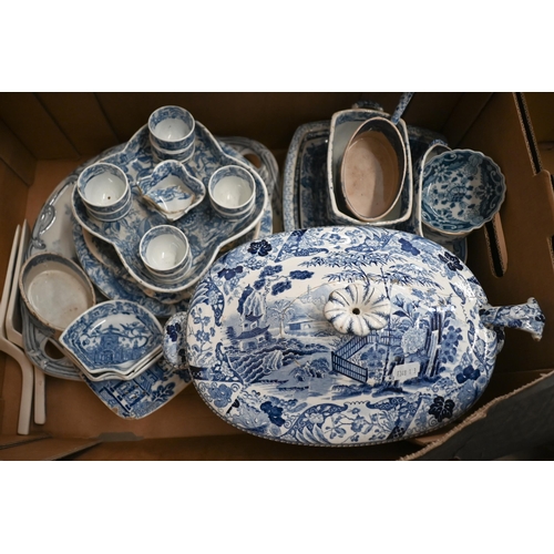 90 - A quantity of 19th century blue and white pottery tablewares (a/f), to/w a Chinese porcelain blue an... 