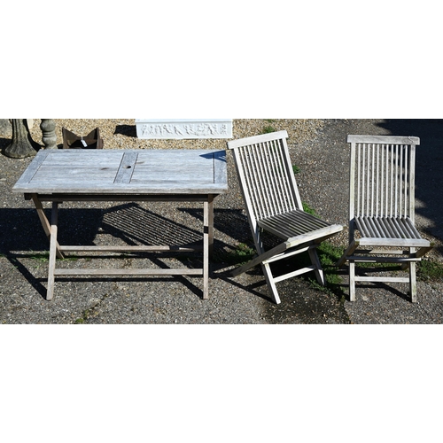 9 - Rectangular teak garden dining table on folding base, 120 x 70 x 75 cm high to/w pair of teak chairs... 