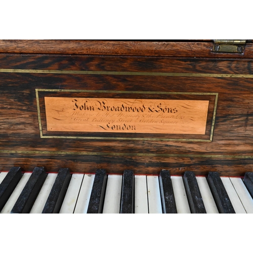 851 - John Broadwood & Sons, a late Georgian square piano, mahogany and rosewood cased with gilt metal... 