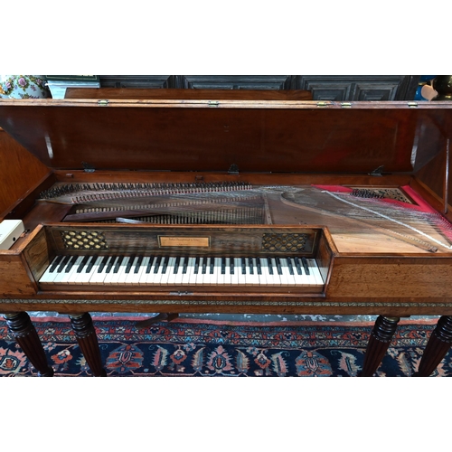 851 - John Broadwood & Sons, a late Georgian square piano, mahogany and rosewood cased with gilt metal... 