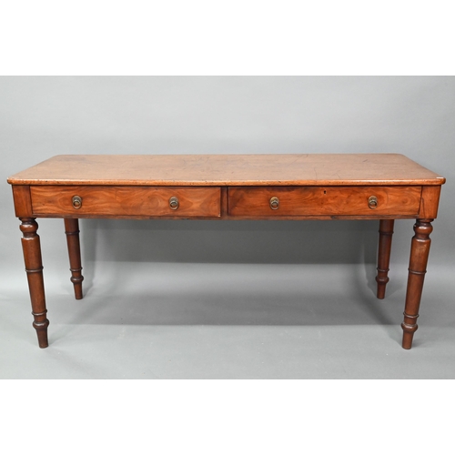 856 - A Victorian mahogany low serving sideboard, with two frieze drawers and raised on turned legs, 167 c... 