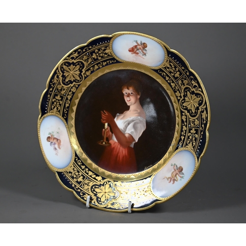 587 - A Vienna porcelain cabinet plate, painted with 'Girl with a Candle' after Georges de la Tour, signed... 