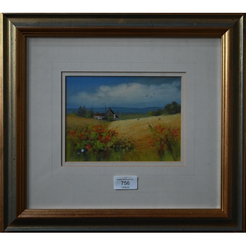 749 - George Spence (b 1931) - 'South Downs landscape', oil on board, signed lower left, 14 x 19 cm