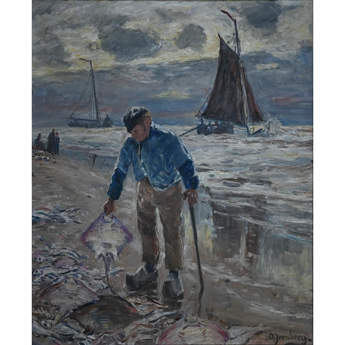 785 - Olof Jernberg (1855-1935) - 'Fische am Meer', fisherman, oil on canvas, signed lower right, 80 x 65 ... 