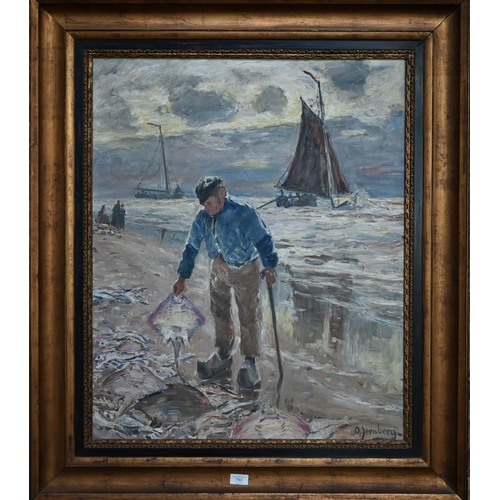 785 - Olof Jernberg (1855-1935) - 'Fische am Meer', fisherman, oil on canvas, signed lower right, 80 x 65 ... 