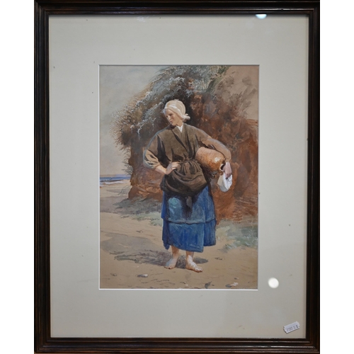 789 - 19th century English school - Two studies of fisherwomen, one carrying water urn, one with fishing n... 