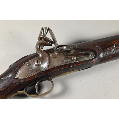 1130 - A replica Georgian flintlock pistol with 30 cm barrel, brass-mounted walnut fullstock (unnamed), 49 ... 