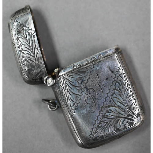 107 - A Victorian engraved silver fob watch with keywind lever movement, London 1867, to/w a vesta case, B... 