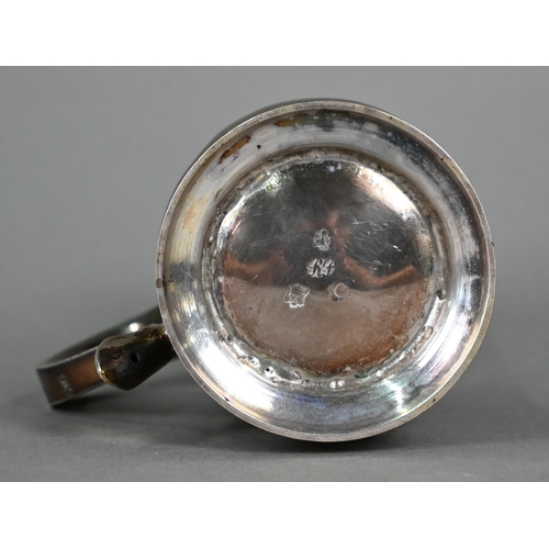 114 - A George II silver small baluster mug with scroll handle and moulded foot-rim, Richard Beale (probab... 