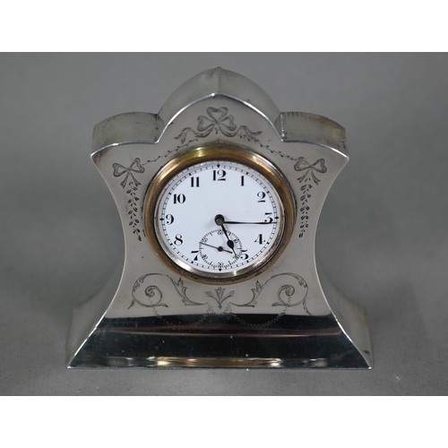 126 - A silver-cased boudoir clock with Swiss movement, Joseph Gloster Ltd, Birmingham 1921, 9cm high