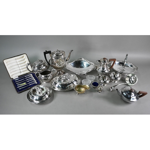 13 - Various silver condiments, salt and mustard spoons and a cased silver napkin ring, 7.5oz total, to/w... 