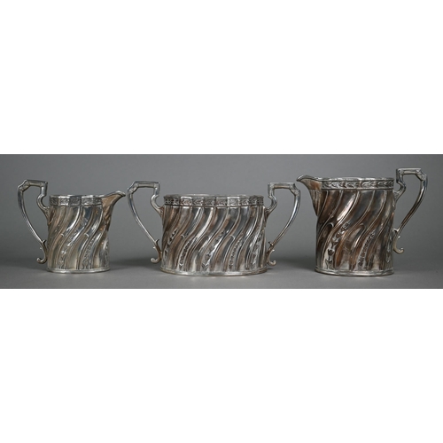 132 - A Victorian silver five-piece tea/coffee service with foliate-chased writhen fluting, ivory insulato... 