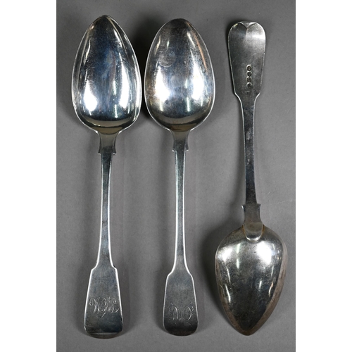 137 - A pair of George III silver fiddle pattern tablespoons, Thomas & George Hayter, London 1796, to/... 