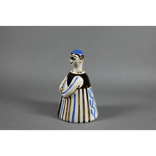 145 - A 1950s Mevagissey Pottery slip moulded nodding figure by Bernard Moss, with typical blue and brown ... 