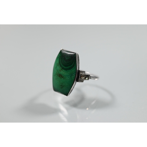 150 - An Art Deco style silver, malachite and cubic zirconia set cocktail ring, size P