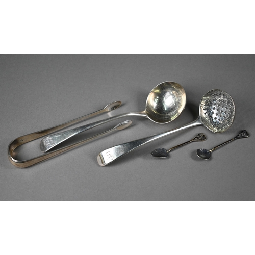 161 - A George II silver old English pattern sifter ladle, George Smith III, London 1782, to/w a toddy lad... 