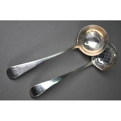 161 - A George II silver old English pattern sifter ladle, George Smith III, London 1782, to/w a toddy lad... 