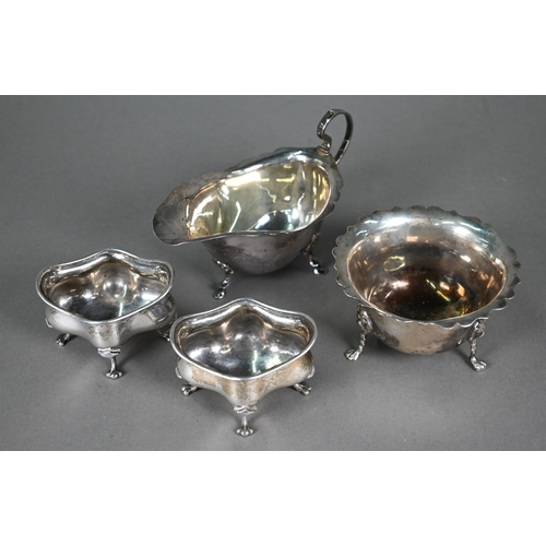 164 - An Edwardian silver sugar basin with cut rim and pad feet, Birmingham 1906, to/w a somewhat similar ... 