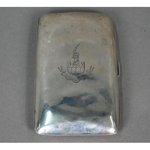 171 - An Edwardian silver hip-pocket cheroot case with engraved family arms and motto, John Millward Banks... 