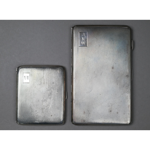 179 - A heavy quality engine-turned silver cigarette case, Ernest W. Haywood, Birmingham 1946, to/w an sma... 