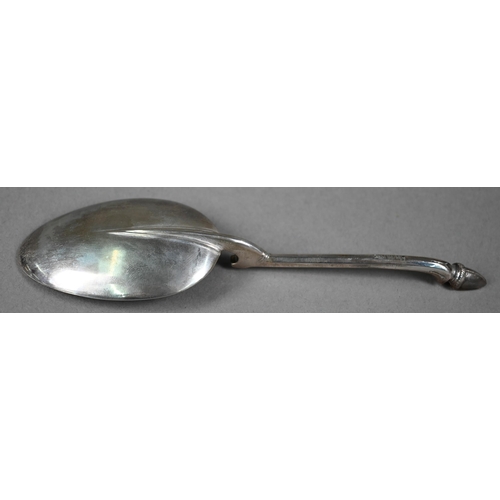 180 - A cased set of three Sterling serving spoons with cantilevered stems and goat's hoof finials, 5.8oz,... 