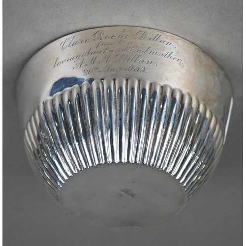 184 - A late Victorian silver half-reeded sugar basin, London 1899 (1903 presentation inscription), to/w t... 