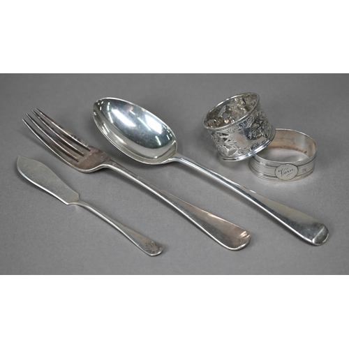 188 - An old English pattern silver tablespoon and fork pair, Goldsmiths & Silversmiths Co. Ltd., Lond... 