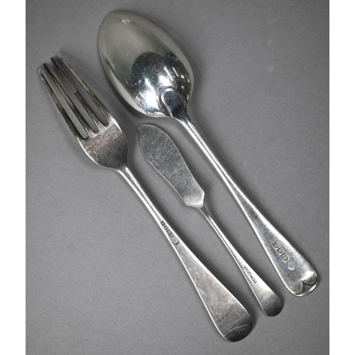 188 - An old English pattern silver tablespoon and fork pair, Goldsmiths & Silversmiths Co. Ltd., Lond... 