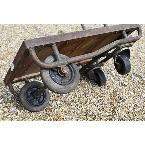 195 - A small 1930s industrial trolley, by F Parr of Birmingham, with green painted tubular metal frame an... 