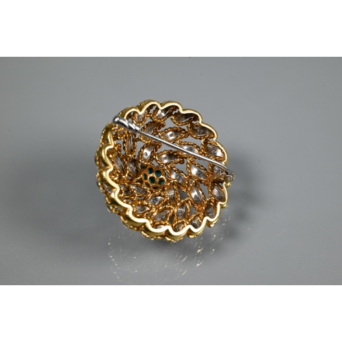 250 - A 1960s style brooch and matching ring formed of yellow metal coiled rope style decoration with whit... 