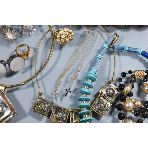 302 - Two boxes of mixed costume jewellery, some designer pieces including Monet, and comprising bead neck... 