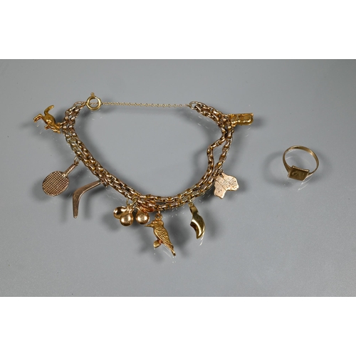 316 - A charm bracelet formed of double belcher chain with eight various charms attached including boomera... 