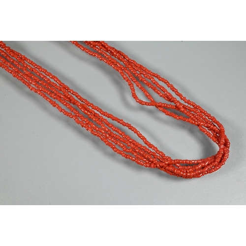 344 - A five strand coral necklace on barrel clasp