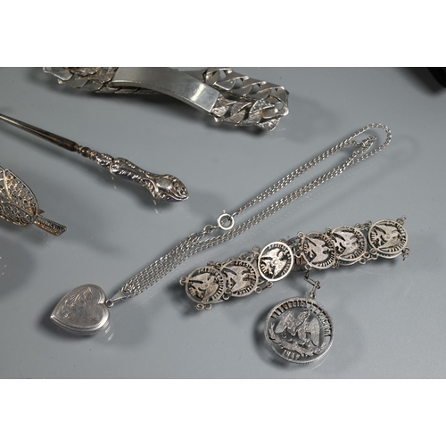 347 - A collection of mainly white metal jewellery including wide Niello hinged cuff, stamped Siam Silver;... 