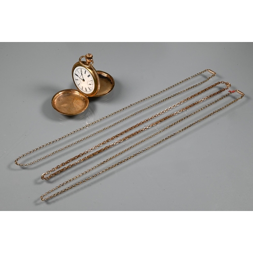 348 - Two various 9ct rose gold belcher chains, approx 4.6g, one gilt metal and a miniature American Walth... 