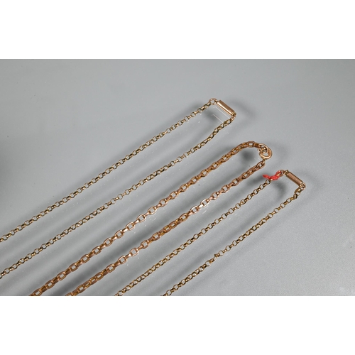 348 - Two various 9ct rose gold belcher chains, approx 4.6g, one gilt metal and a miniature American Walth... 