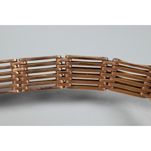 354 - A 9ct rose gold gatelink bracelet with concealed clasp and safety chain attached, approx 15.4 g