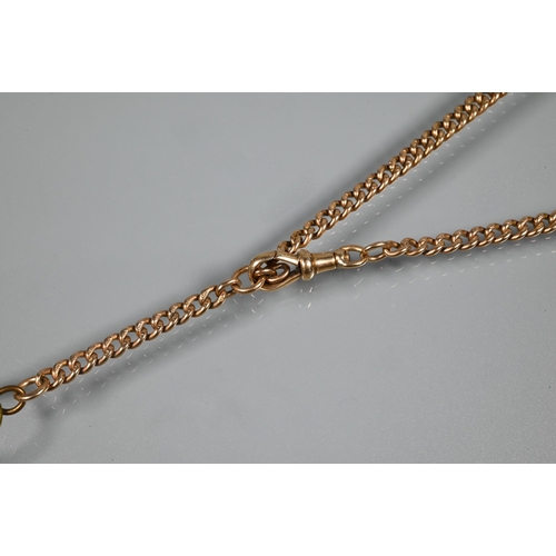 360 - A 9ct rose gold graduated Albert with flat curb links, swivel attached, 33cm long (overall), 22.9g a... 