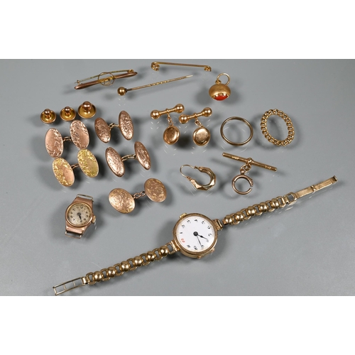 364 - A quantity of various 9ct gold items including cufflinks, studs, bar brooches etc, approx 36.3g all ... 