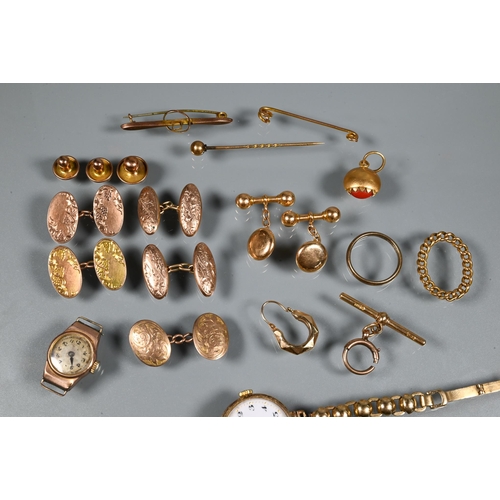 364 - A quantity of various 9ct gold items including cufflinks, studs, bar brooches etc, approx 36.3g all ... 