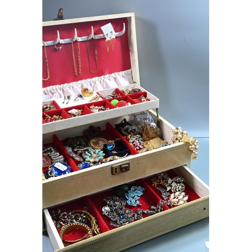 370 - Jewel box containing large collection of vintage costume jewellery mainly comprising earrings and br... 