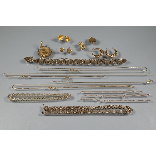 374 - A collection of 9ct yellow gold chains, Creole earrings, knot earrings etc, all stamped 375 and most... 