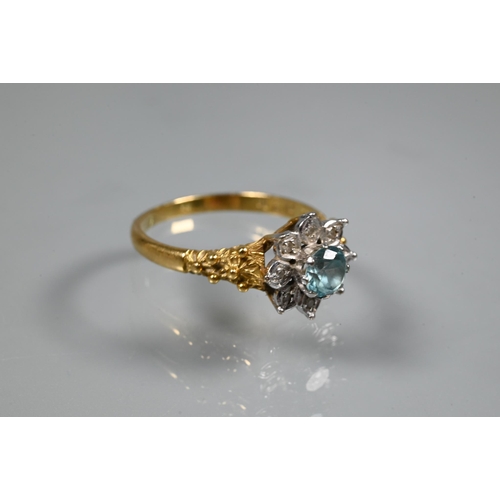 375 - An 18ct yellow gold wedding band with faceted decoration, size O; an 18ct yellow gold cluster ring s... 